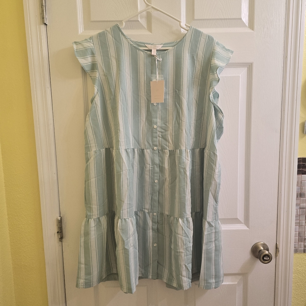 Lauren Conrad Pastel Green Striped Dress XXL NWT
